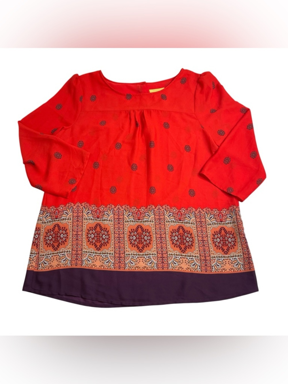 Maeve Rila Bordered Print Top Medallion Red and Purple Size 8